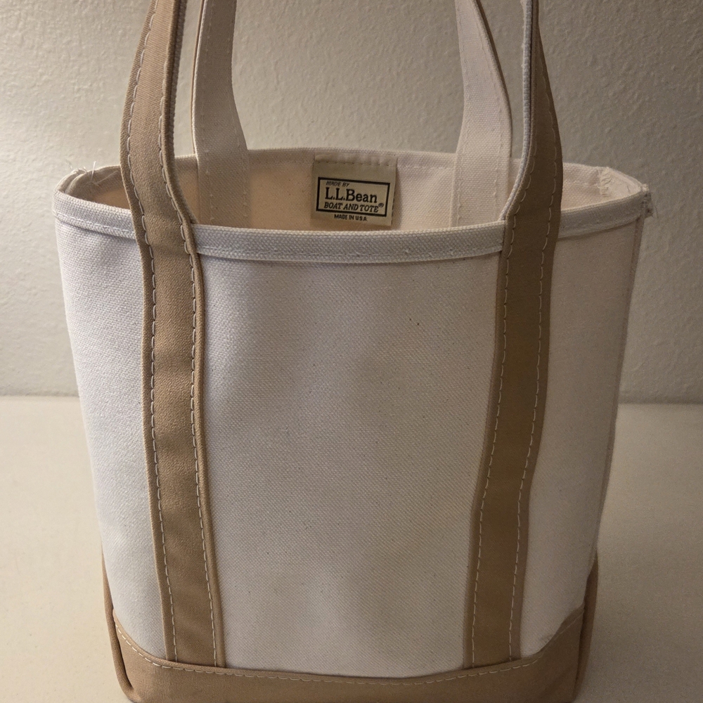 L.L. Bean White and Tan Tote Bag